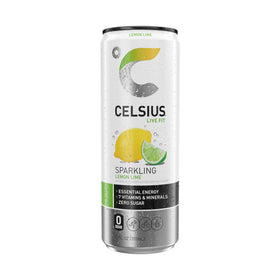 Celsius Sparkling Lemon Lime can being poured for refreshing energy