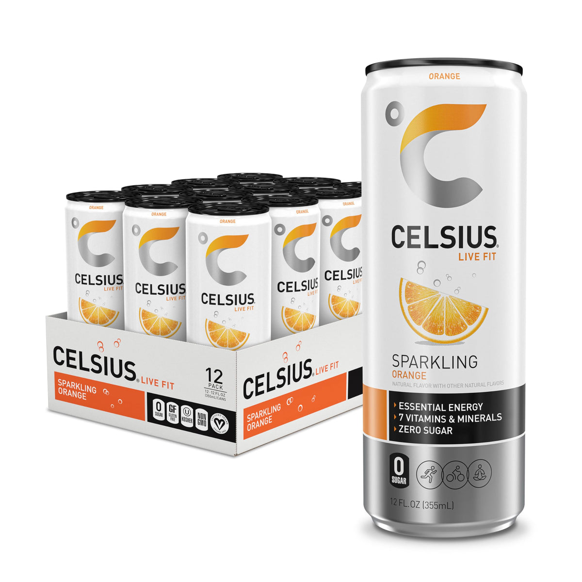 CELSIUS Sparkling Orange can delivers a sugar-free caffeine boost for busy days.