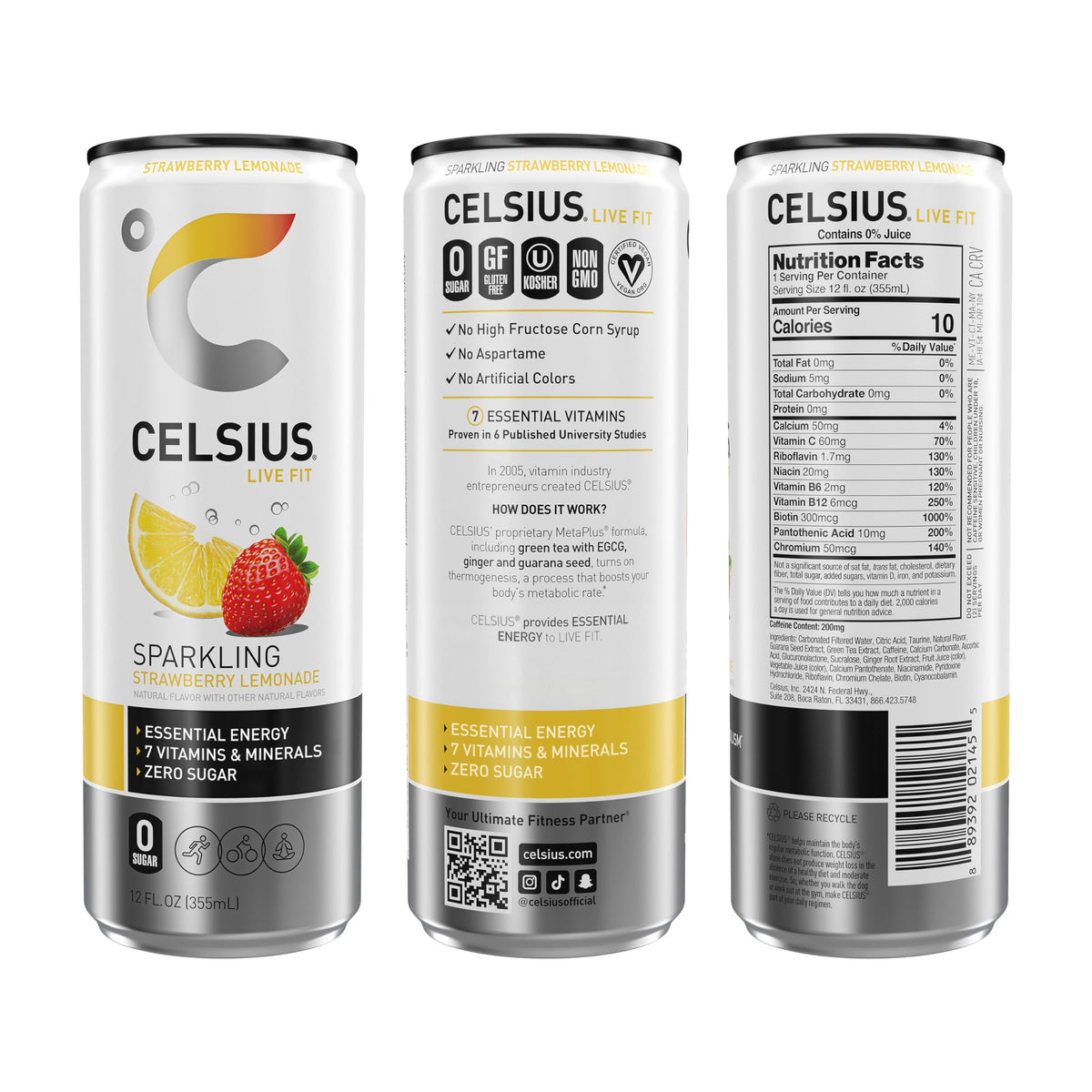 CELSIUS Sparkling Strawberry Lemonade being poured into a glass after a workout