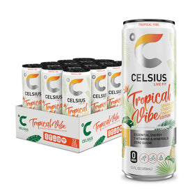 CELSIUS Sparkling Tropical Vibe can front view energizes workouts on the go