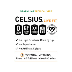 CELSIUS Sparkling Tropical Vibe energized athlete inspires performance and focus