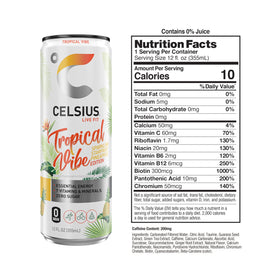 CELSIUS Sparkling Tropical Vibe pack-12 image emphasizes convenient energy for active days