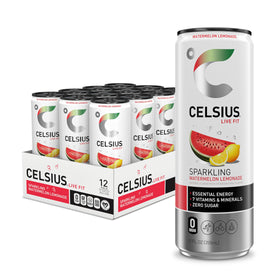 CELSIUS Sparkling Watermelon Lemonade can front, zero-sugar energy for active days