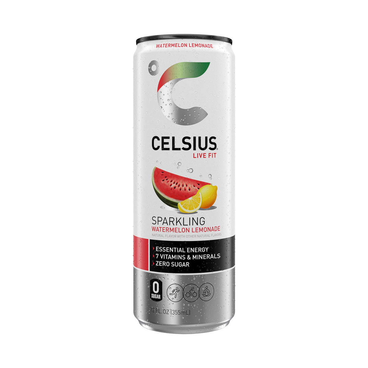 CELSIUS Sparkling Watermelon Lemonade can with glass for a refreshing energy boost