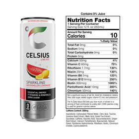 CELSIUS Sparkling Watermelon Lemonade ingredients highlight energy-supporting blend