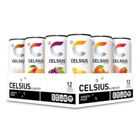 Celsius variety pack front view shows a mix of flavors for on-the-go energy and daily workouts.