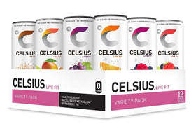 Celsius nine-flavor variety pack slim-can display zero sugar energy boost