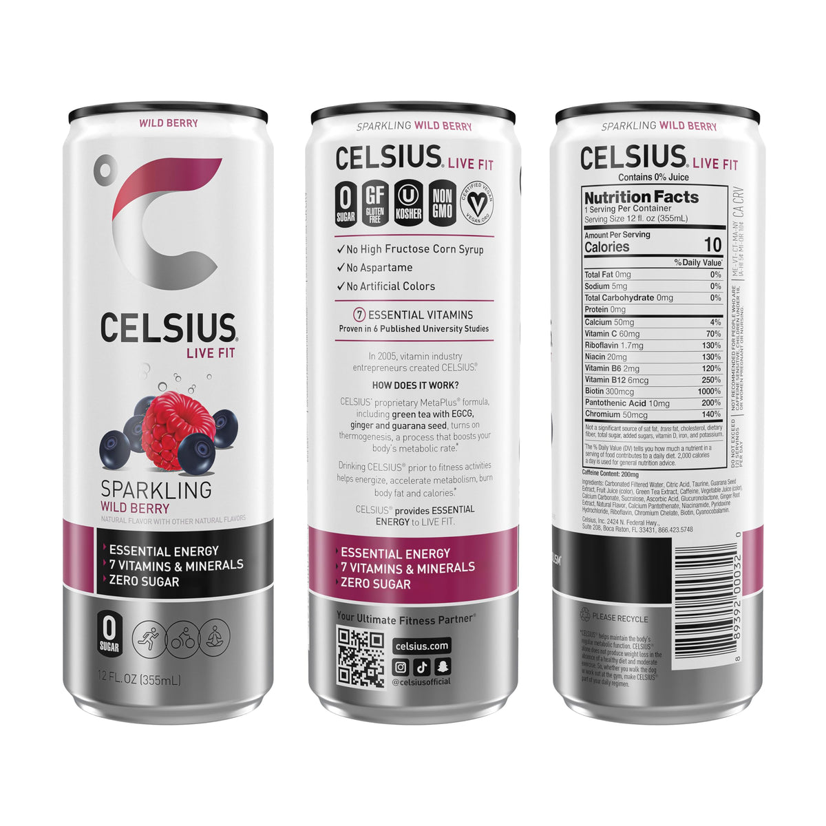 CELSIUS Wild Berry can being poured for a refreshing daily energy lift