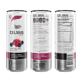 CELSIUS Wild Berry can being poured for a refreshing daily energy lift