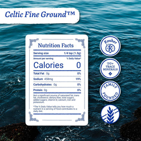 Celtic Sea Salt Fine Ground on a kitchen counter ready to season.