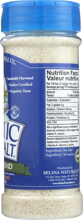 Celtic Sea Salt label close-up highlights natural minerals.