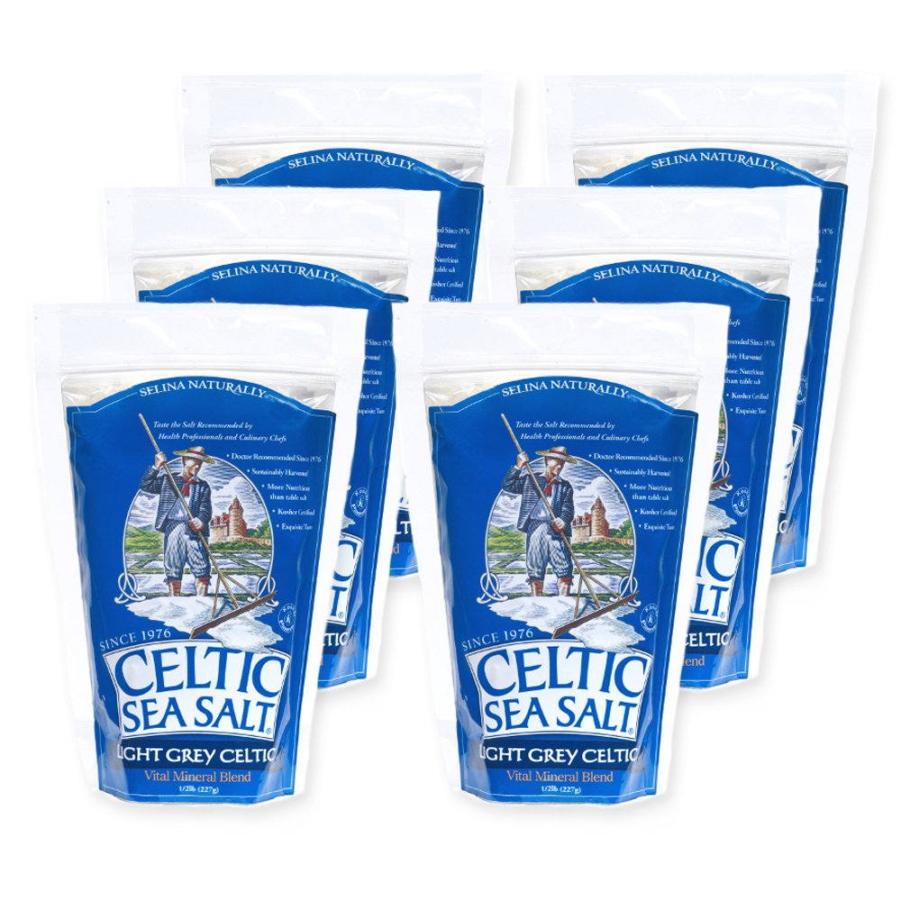 Celtic Sea Salt light grey bag close-up of moist crystals for cooking.