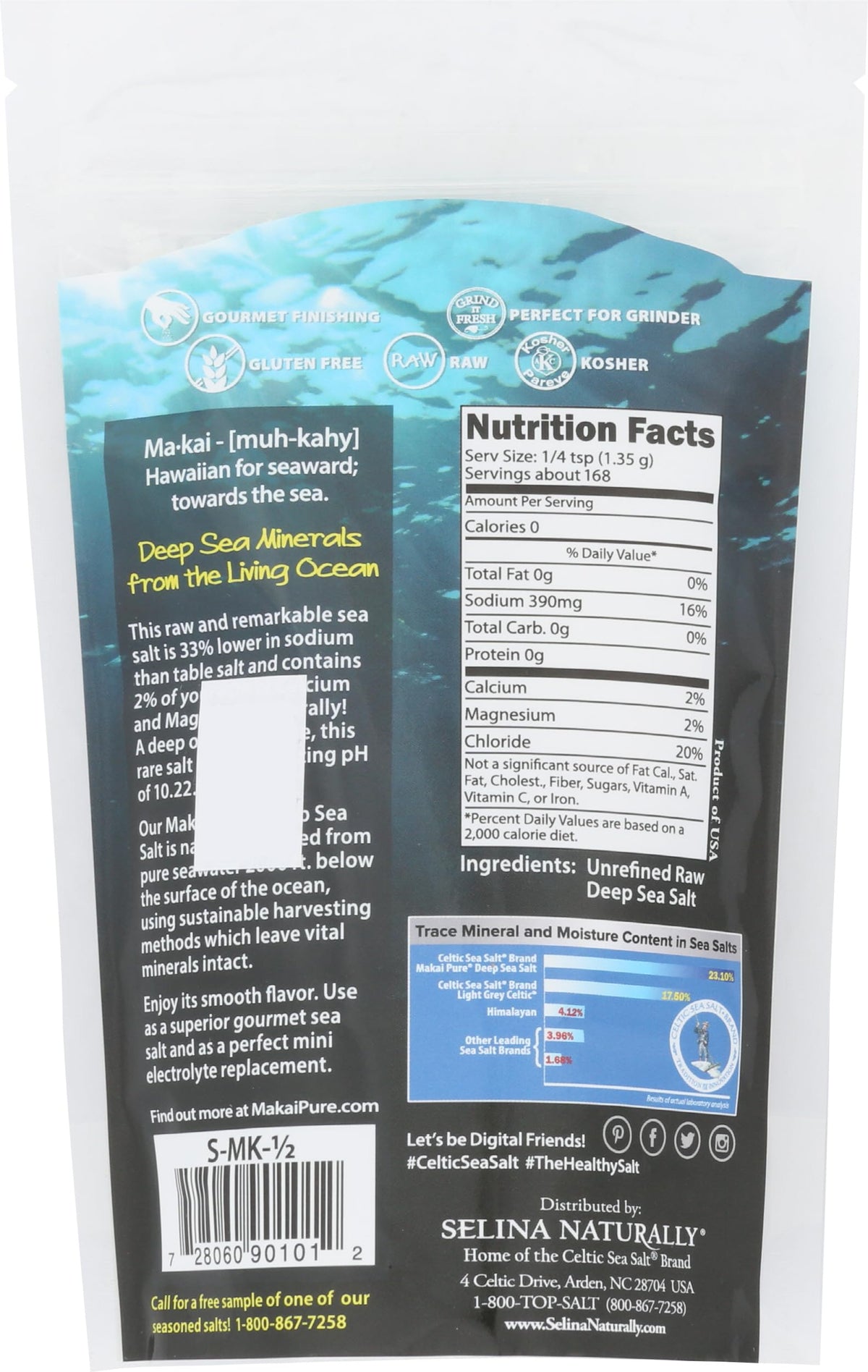 Celtic Sea Salt Makai Pure grinder ready to season with lower sodium.