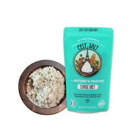 Celt Salt by Nature's Pantry French Grey sea salt crystals in a bottle for finishing.