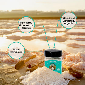 Jar of Celt Salt reveals mineral-rich brine and unrefined purity.