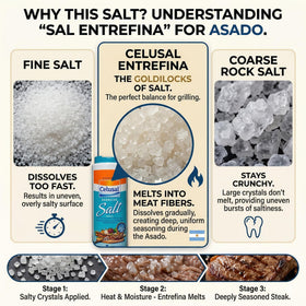 Celusal barbecue salt on meat delivers crunchy texture and rich aroma