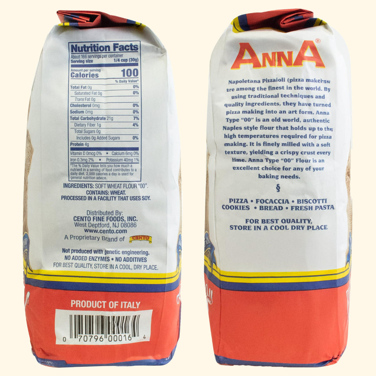 Kitchen setup featuring Cento Anna 00 flour and traditional methods.