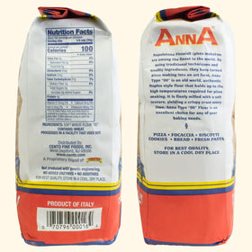 Kitchen setup featuring Cento Anna 00 flour and traditional methods.