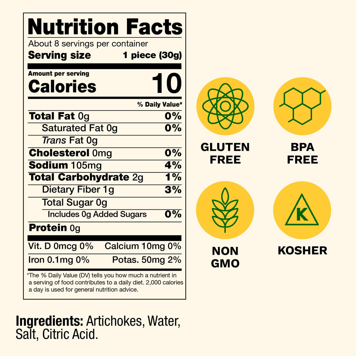 Cento artichoke hearts in brine with eight to ten hearts per can for portion control.
