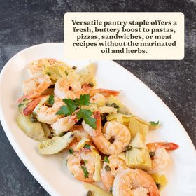 Cento artichoke hearts in brine as a dish-ready salad topper and antipasto option.
