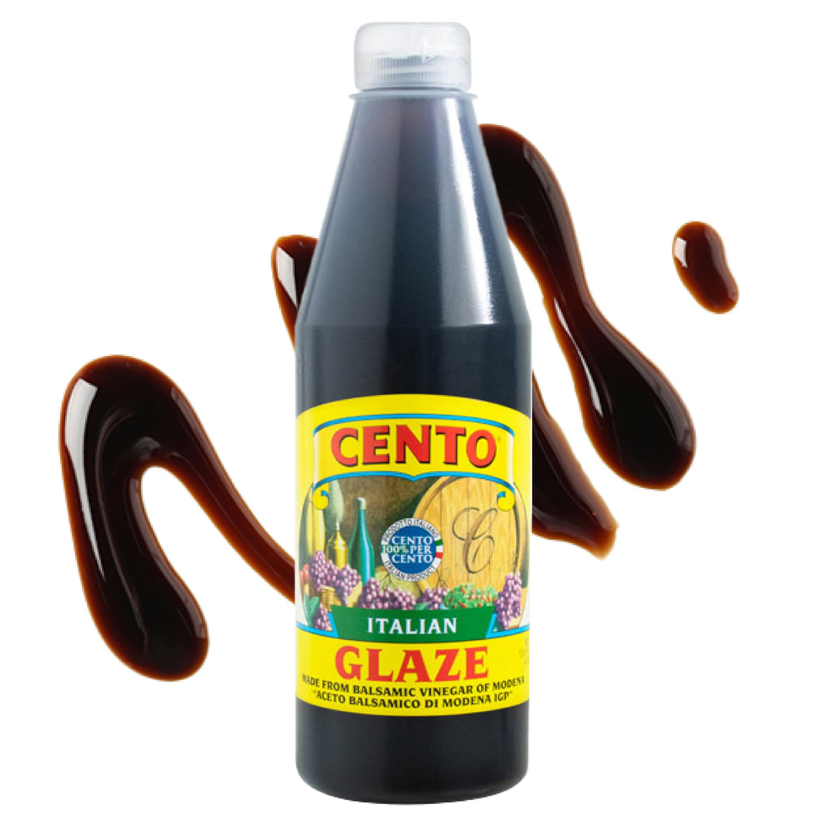 Cento Balsamic Glaze caprese drizzle enhances tomato and mozzarella with a glossy balsamic finish