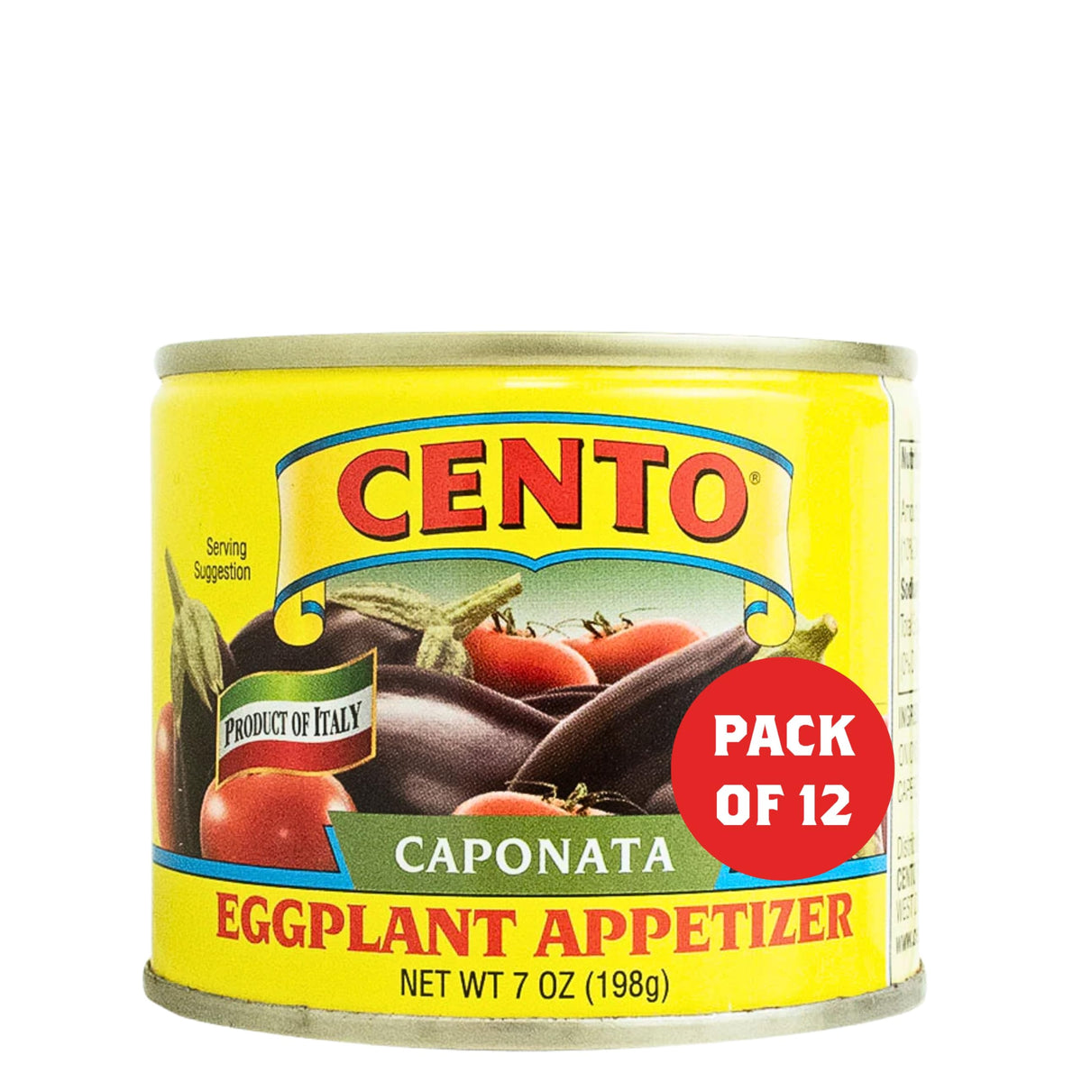 Cento Caponata eggplant appetizer can, ready for antipasto or pasta topping.