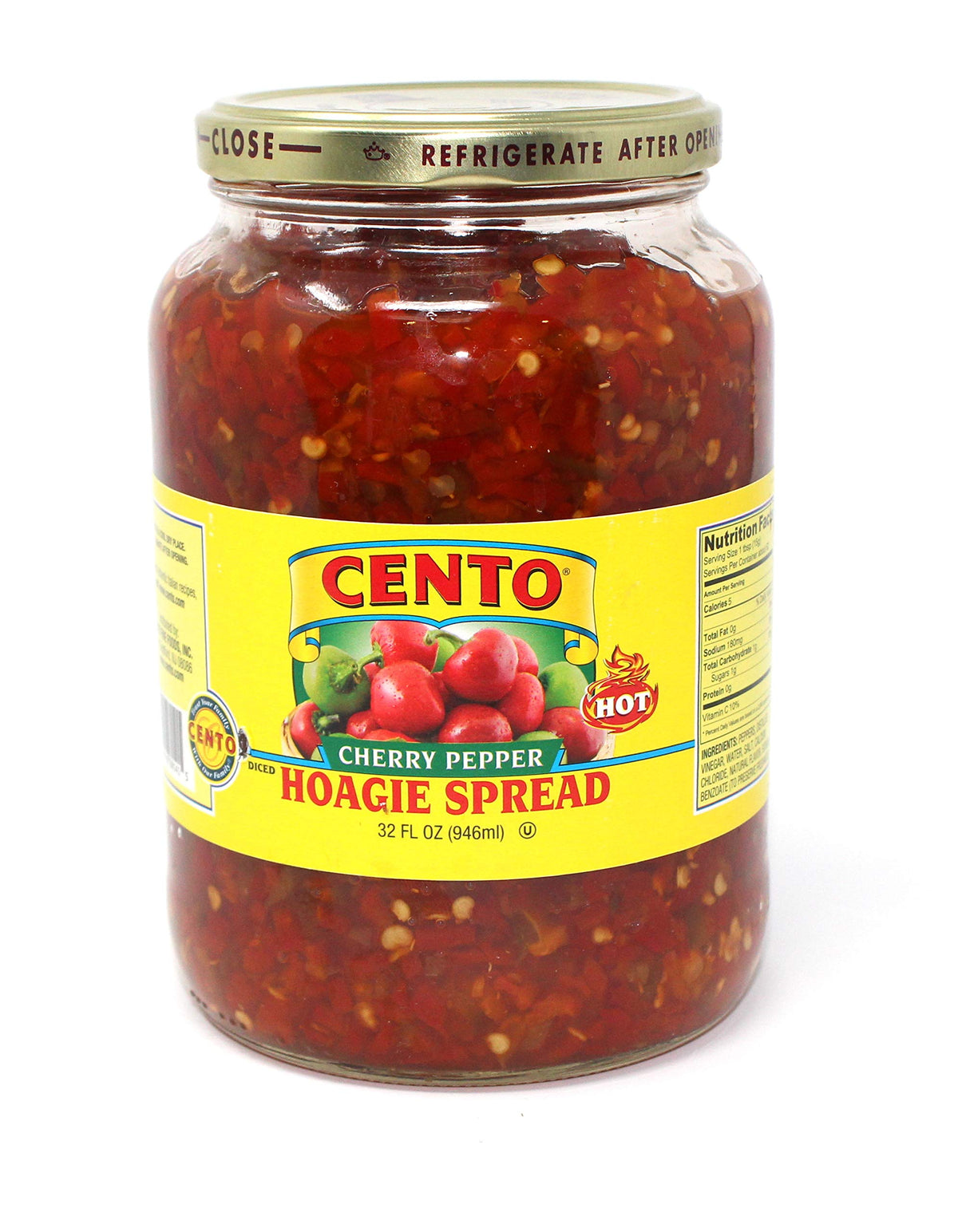Cento diced hot cherry peppers spread in a jar for hoagies with heat