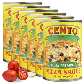 Cento Full Prepared Pizza Sauce can with tomatoes and basil for quick pizzas.