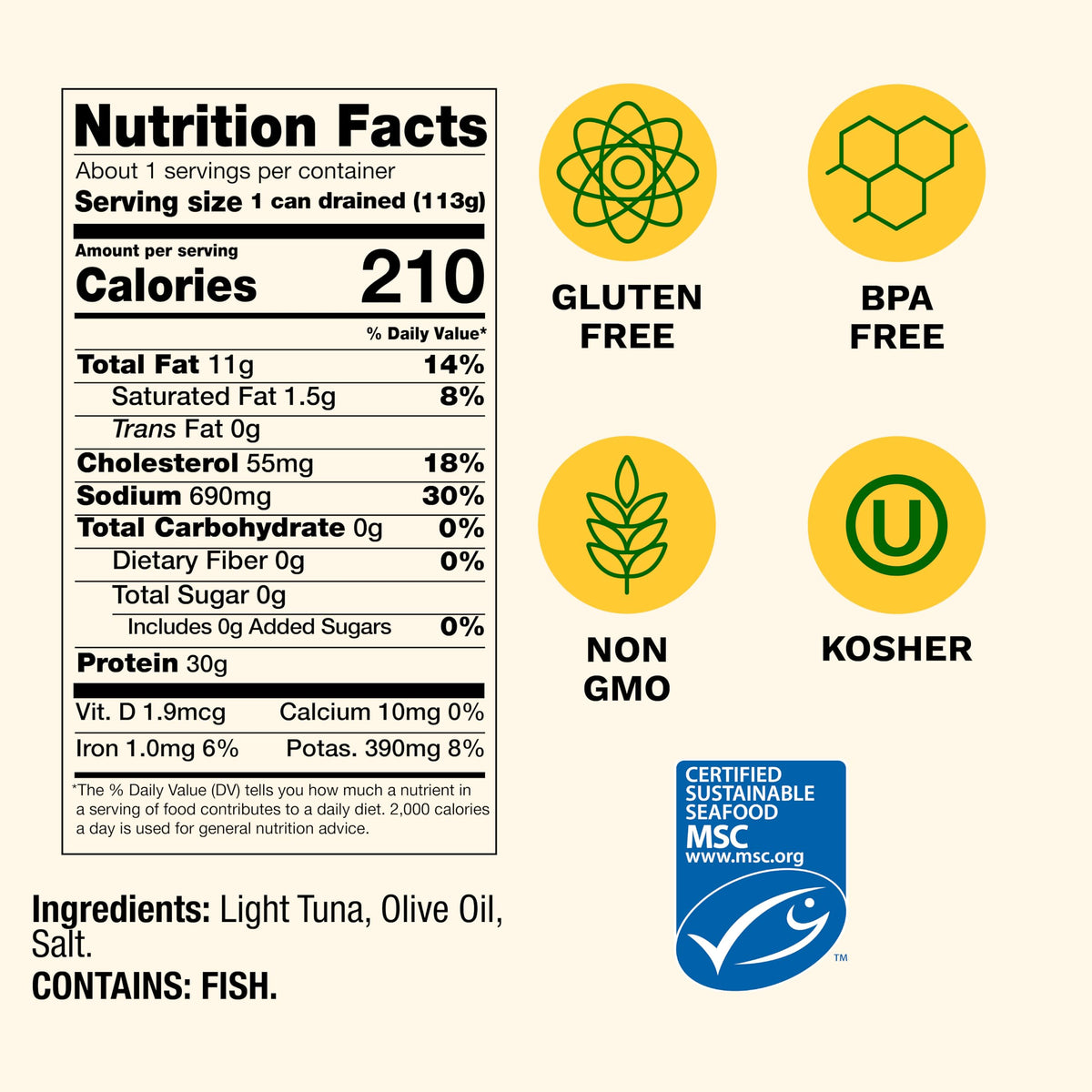 Cento light tuna olive oil back label showing kosher and gluten free notes