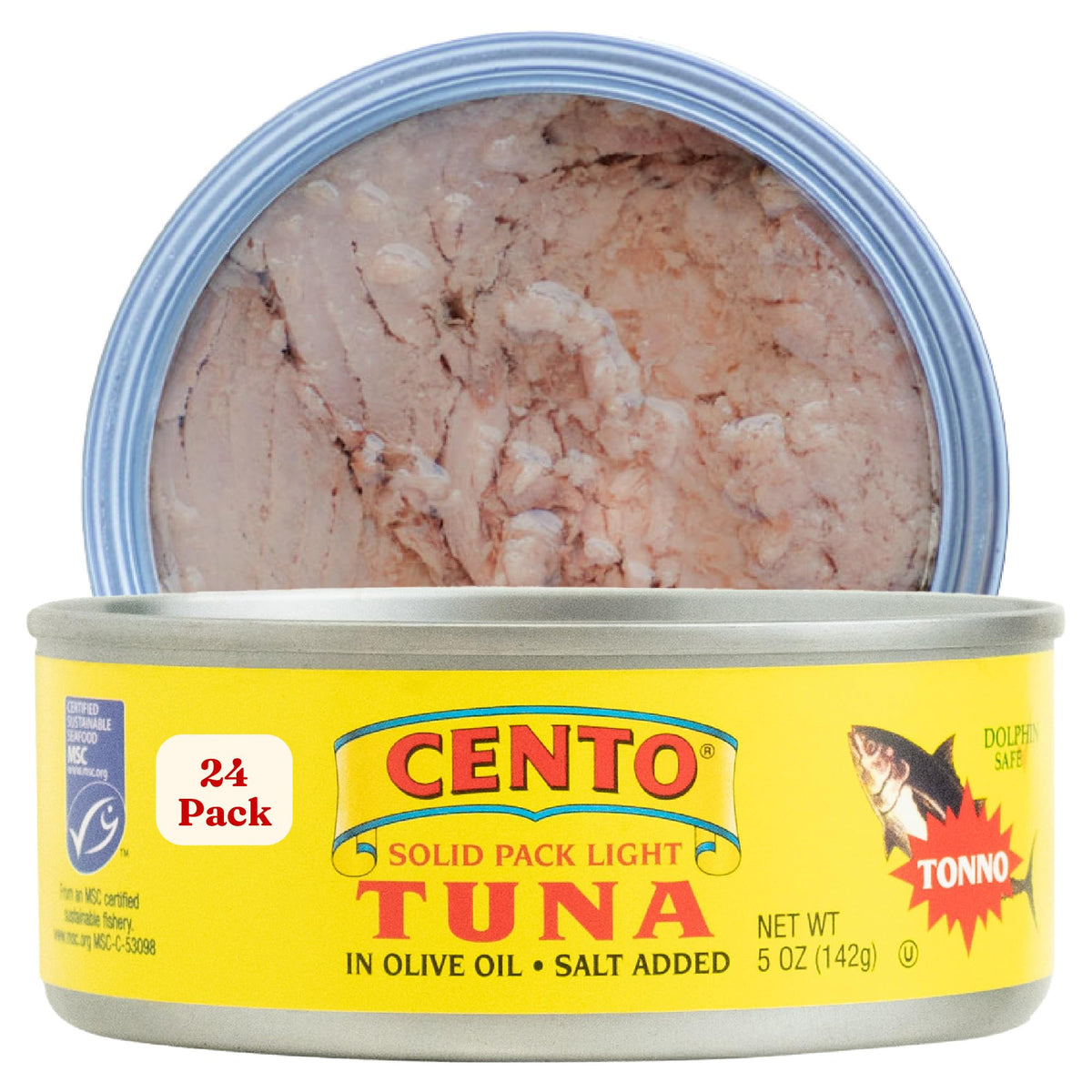 Cento light tuna in olive oil front view, ideal for quick salads
