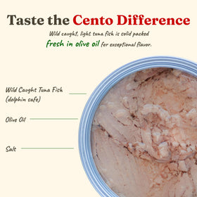 Cento tuna label closeup highlighting MSC certification and quality