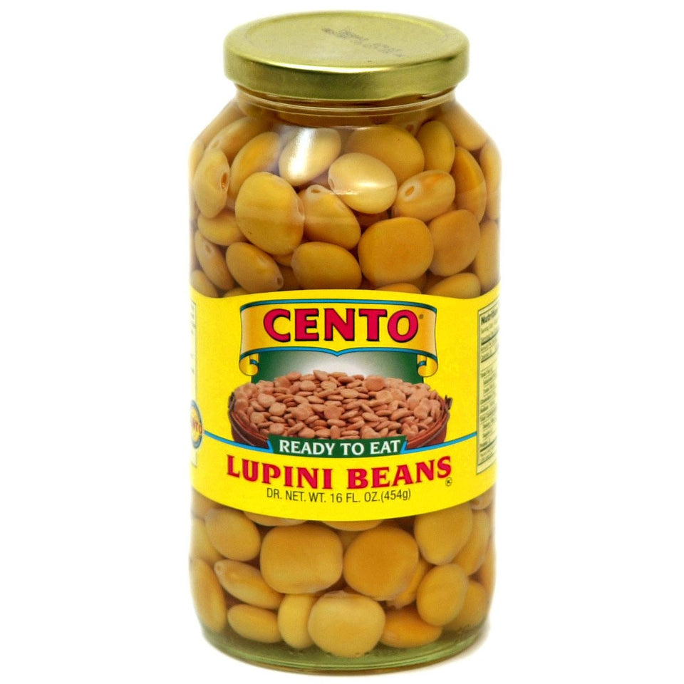 Cento Lupini beans in a jar, ready-to-eat, ideal antipasto.