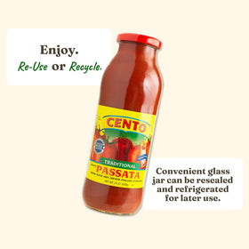 Cento Passata label indicates gluten-free and non-GMO ingredients.