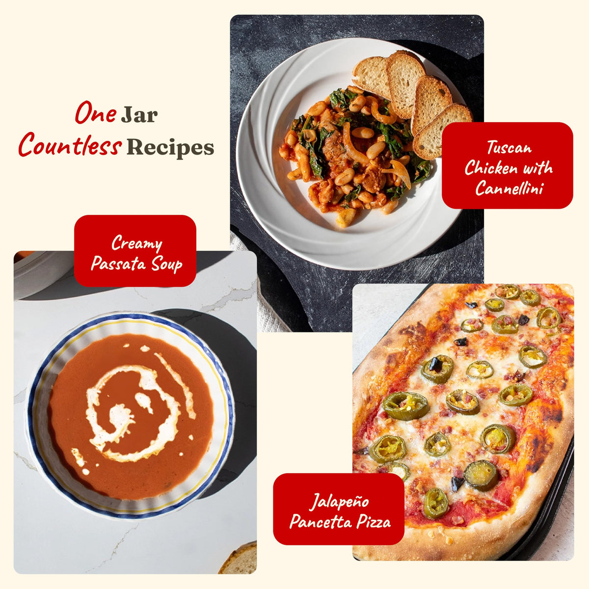 Packaging image of Cento Passata in a resealable glass jar for pantry freshness.