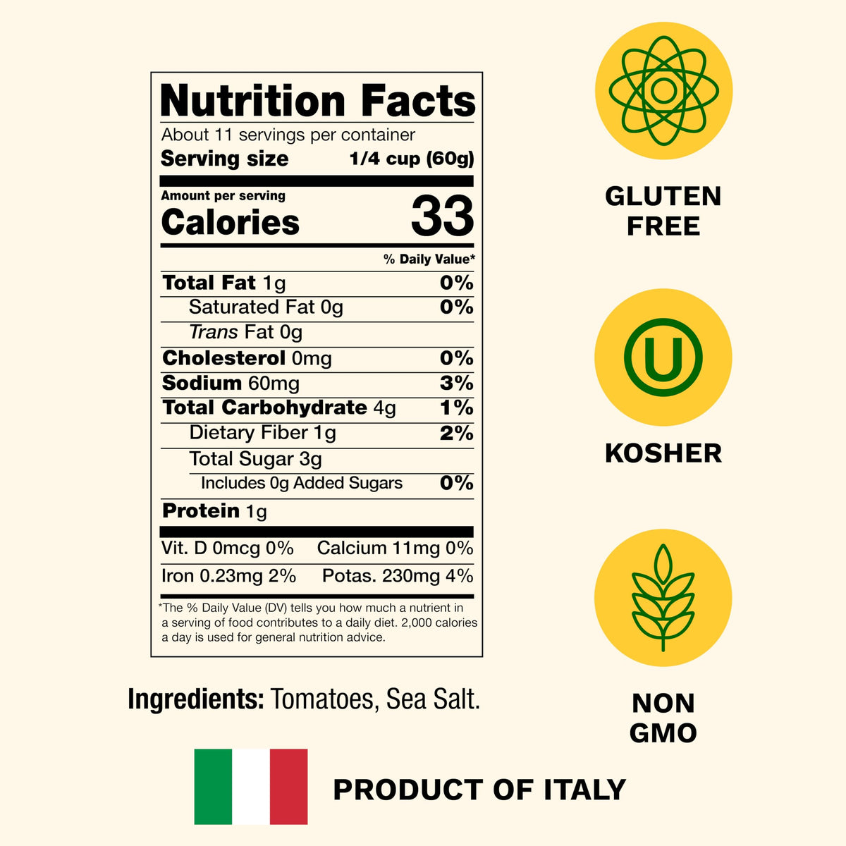 Cento Rustica Passata label emphasizes gluten-free and non-GMO options for selective cooking.