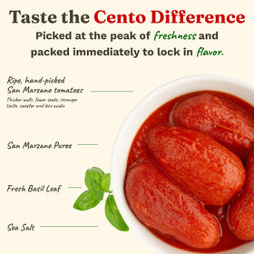Cento San Marzano basil-puree tomatoes; rich aroma for recipes.