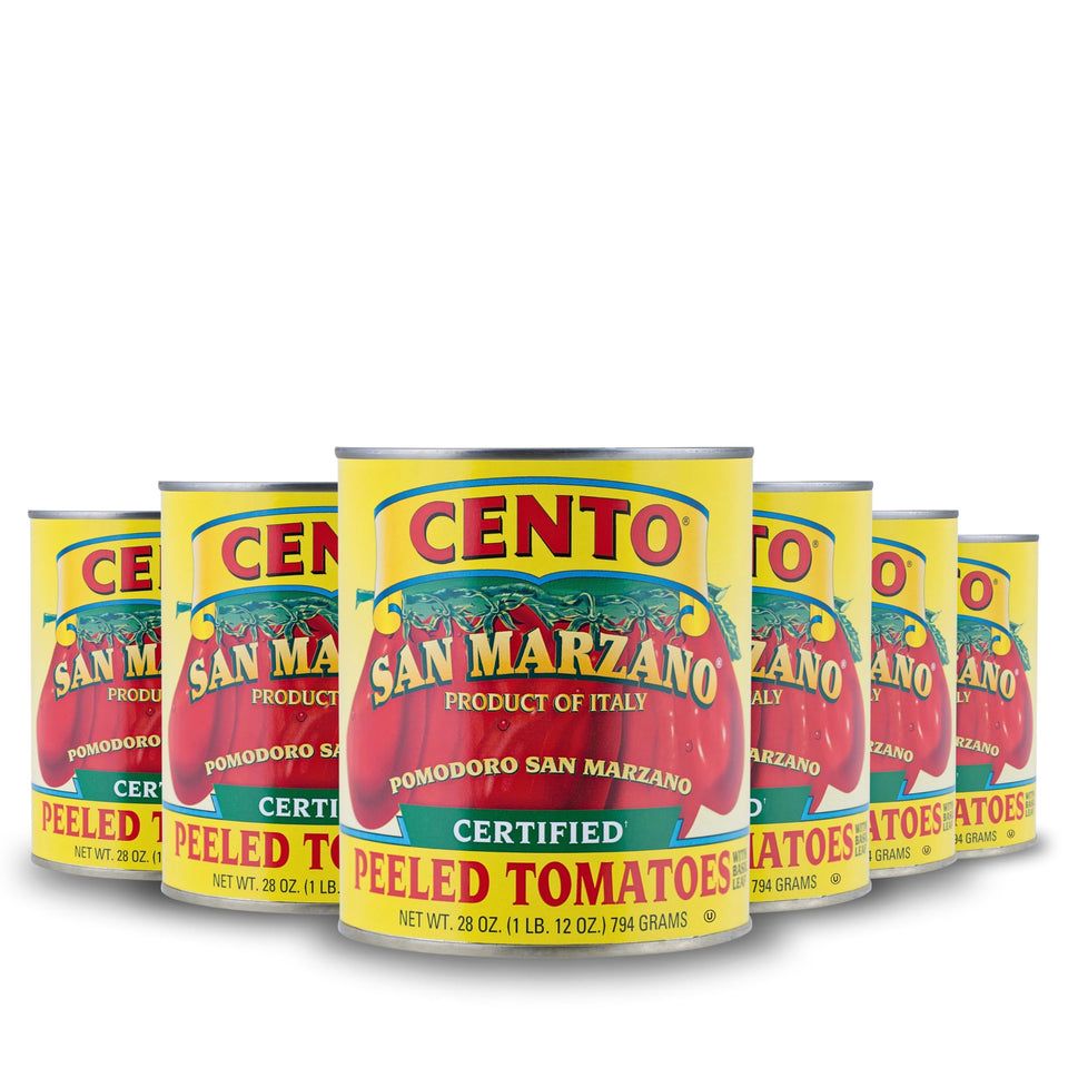 Cento San Marzano whole peeled tomatoes in six-pack for rich, homemade sauces