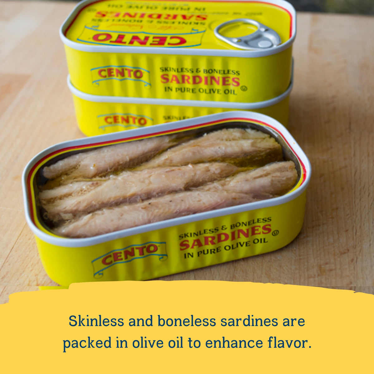 Cento sardines in olive oil serving-ready for salads