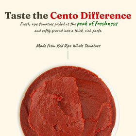 Cento tomato paste cans on shelf for easy weeknight sauces