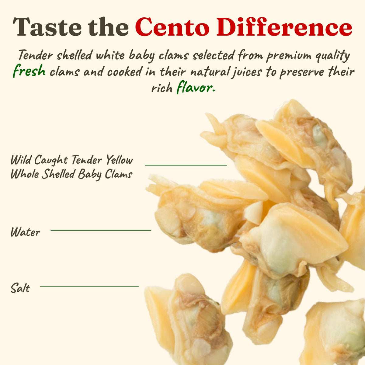 Cento wild-caught clams in water for quick meals