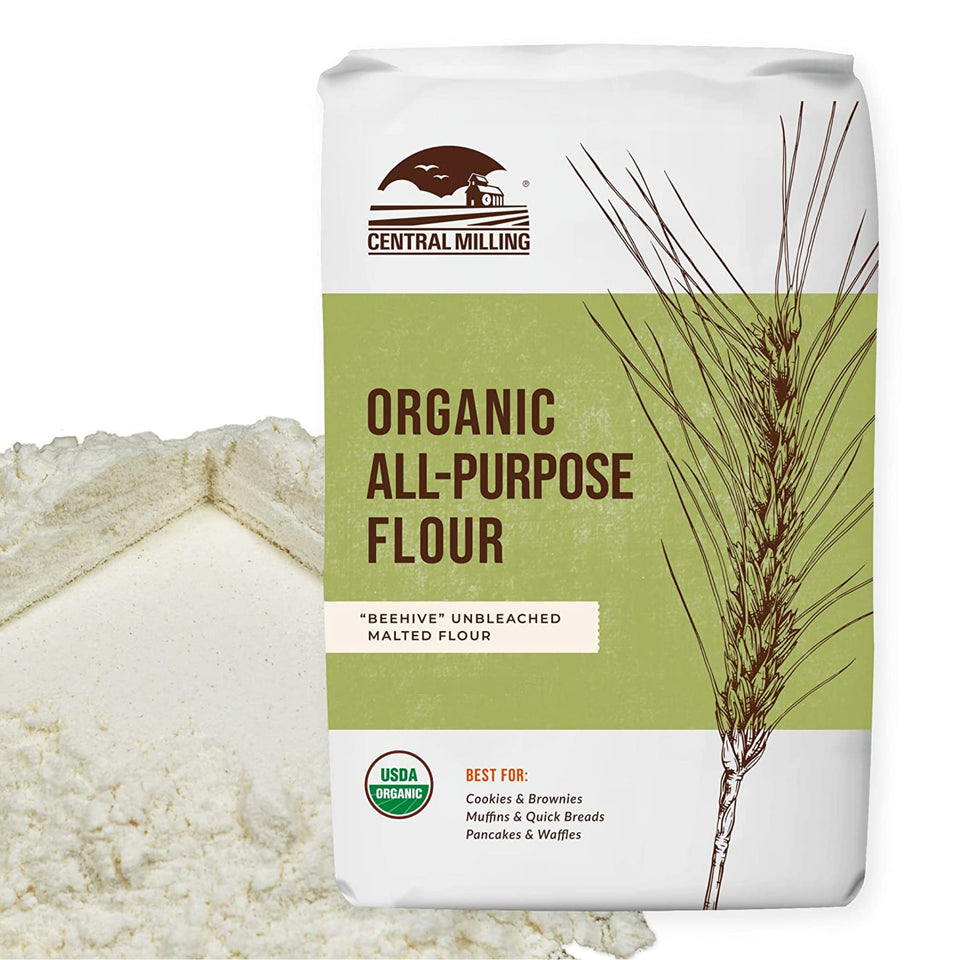 Central Milling all-purpose flour 10 lb package ready for baking in a kitchen