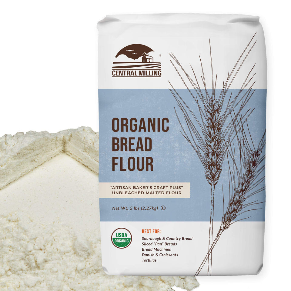 Central Milling bread flour 5lb bag, ideal for sourdough and pan loaves at home.
