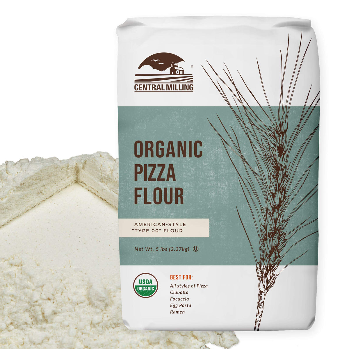 Central Milling 100% Organic Pizza Flour bag for authentic pizza crusts