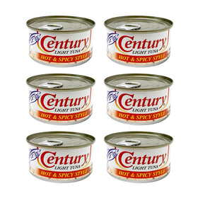 Century Tuna Hot & Spicy Flaked in Oil can front shows protein-rich ready-to-use tuna.