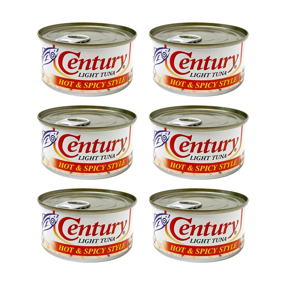 Century Tuna Hot & Spicy Flaked in Oil can front shows protein-rich ready-to-use tuna.