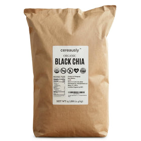 Cereausly Organic Black Chia Seeds bulk bag for meal prep in kitchens.