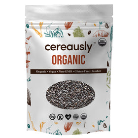 Cereausly Organic Black Chia Seeds pouch on kitchen shelf for everyday use