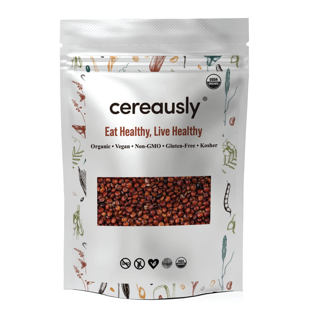 CEREAUSLY Organic Red Quinoa bulk pack, rich in protein and versatile for meals.