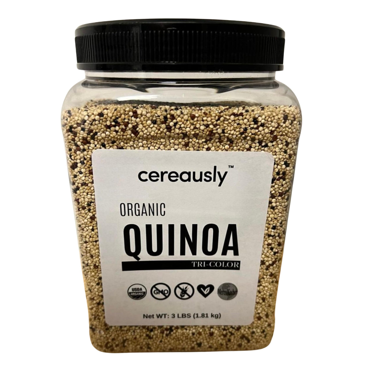 CEREAUSLY Organic Tri-Color Quinoa bag, multi-colored grains ideal for versatile meals