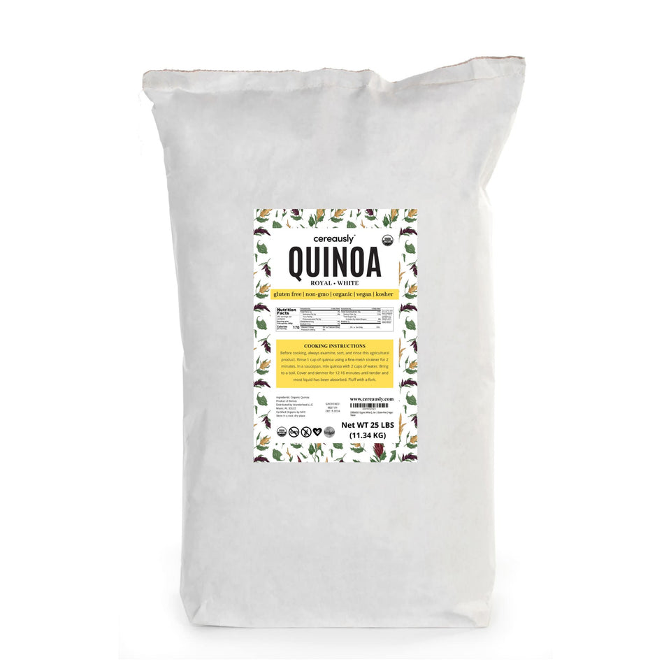 Cereausly Organic White Quinoa bulk bag ready for pantry storage.